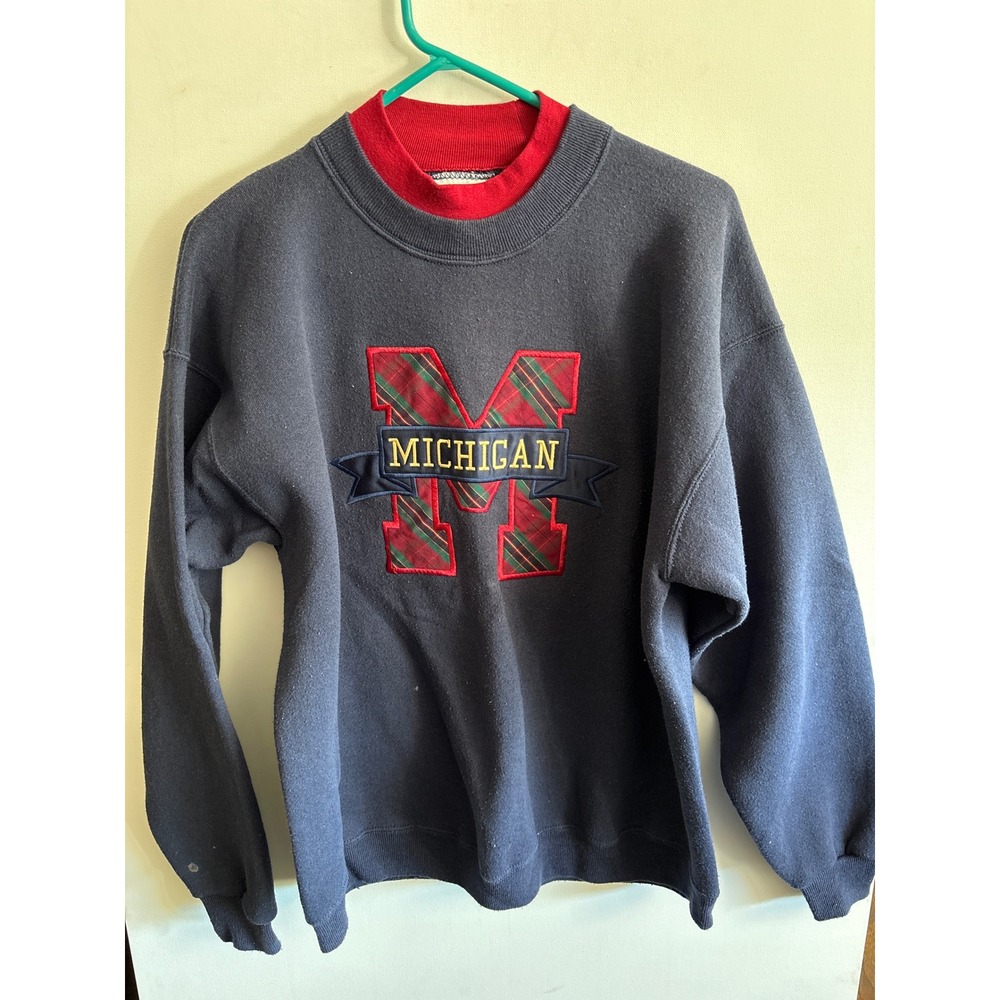 Vintage Lee Heavyweight Michigan Wolverines Sweatshirt L 90s USA Made Navy Collg